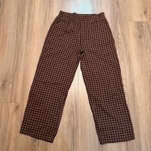 Le Lis Boxer Style Plaid Wide Leg Brown and Black Pants Women’s Large Comfy